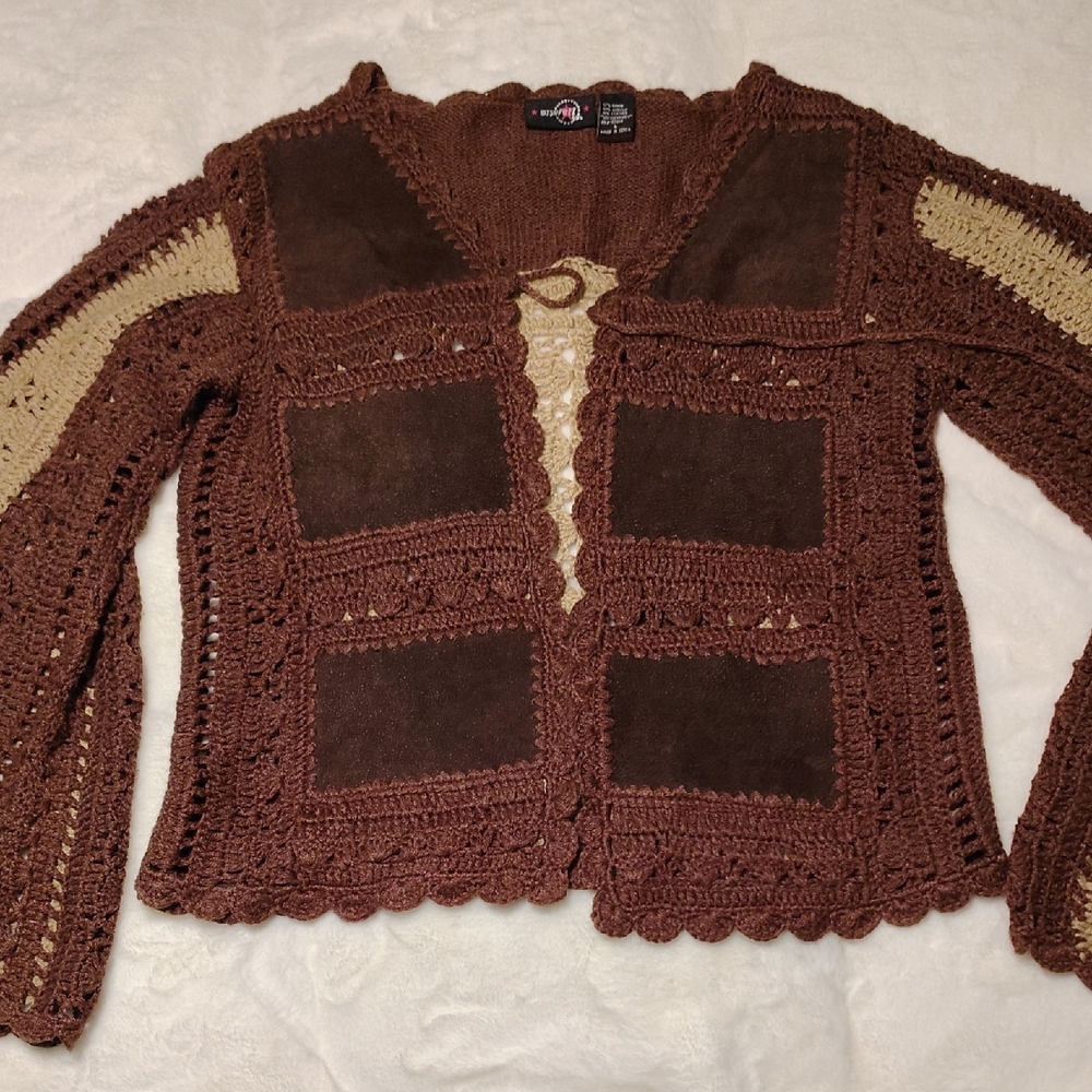 Elegant Brown and Cream Crochet Cardigan